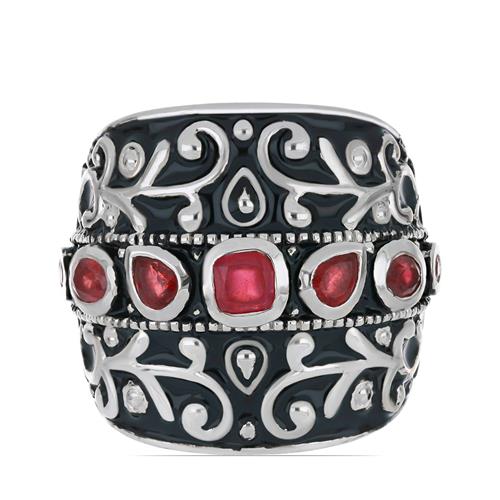 BUY 925 SILVER NATURAL INDIAN RUBY GEMSTONE ENAMEL RING 